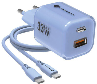 ŁADOWARKA SIECIOWA Forcell F-Energy GaN III VT-41 33 W 1x USB-C 1x USB-A PD 3.0 QC 4.0 NIEBIESKA