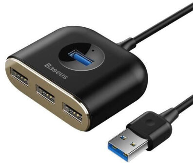HUB Baseus Square USB-A do 1x USB-A 3.2 Gen 1 / 3x USB 2.0 z kablem 1m - czarny