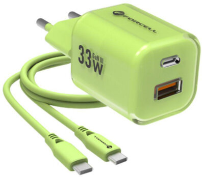 ŁADOWARKA SIECIOWA Forcell F-Energy GaN III VT-41 33 W 1x USB-C 1x USB-A PD 3.0 QC 4.0 ZIELONA