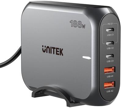 Unitek Szybka ładowarka sieciowa 2xUSB-A 3xUSB-C GAN 188W