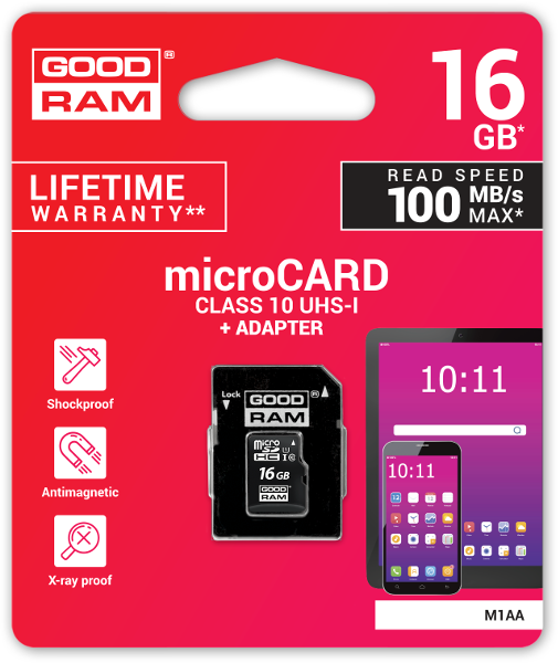 KARTA PAMIĘCI microSD GOODRAM UHS1 CL10 16GB + ADAPTER 100MB (1)