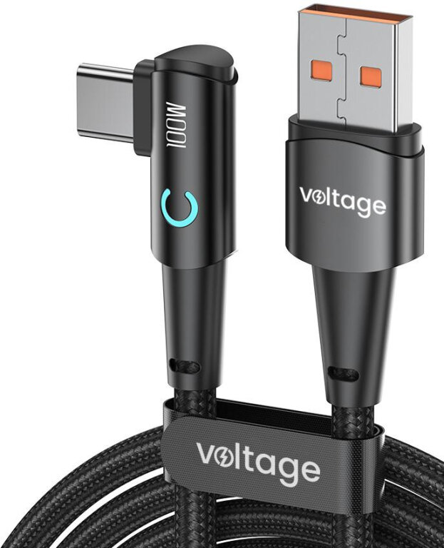 Kabel USB-A / USB-C kątowy Voltage PowerAngle 66W PD 100cm czarny (1)