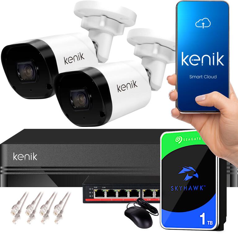 Zestaw monitoringu IP KENIK NVR-4CH 1TB 2 kamery tubowe 2MPx (1)